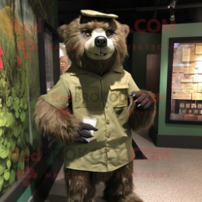 Olive Sloth Bear mascot costume character dressed with a Dress Shirt and Cummerbunds