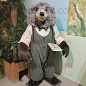 Olive Sloth Bear mascot costume character dressed with a Dress Shirt and Cummerbunds