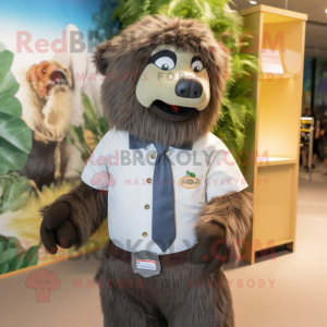 Olive Sloth Bear mascot costume character dressed with a Dress Shirt and Cummerbunds