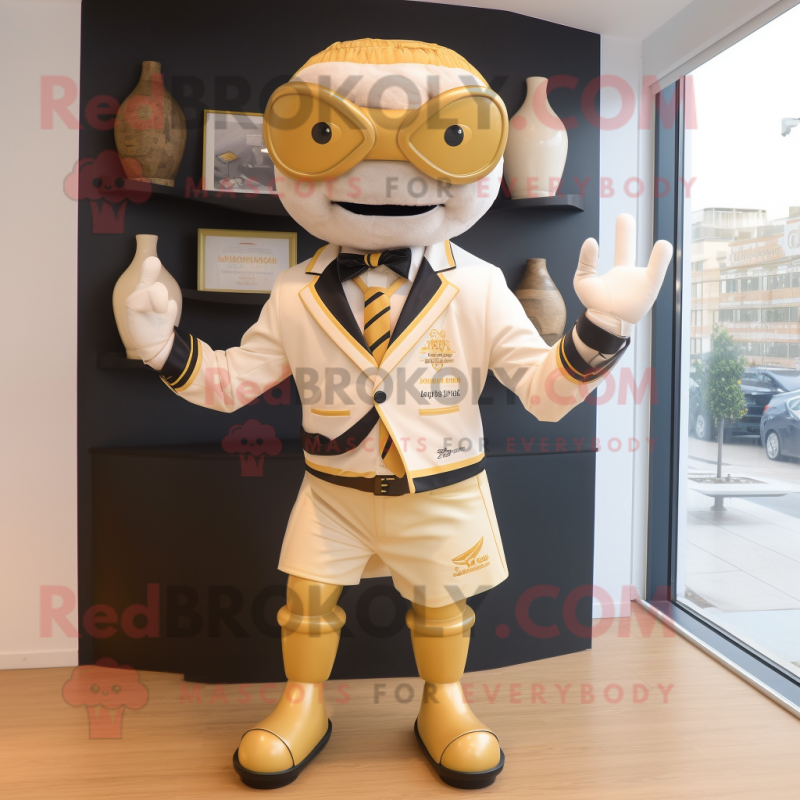 Gold Doctor mascot costume character dressed with a Rugby Shirt and Bow ties