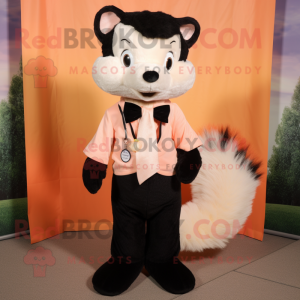 Peach Skunk mascot costume character dressed with a Henley Tee and Bow ties