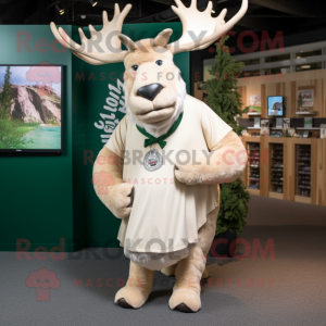 Cream Irish Elk mascot costume character dressed with a Henley Shirt and Headbands