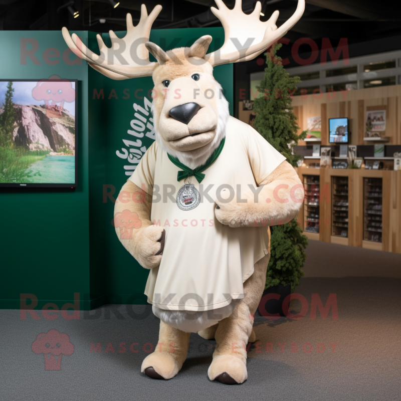 Cream Irish Elk mascot costume character dressed with a Henley Shirt and Headbands