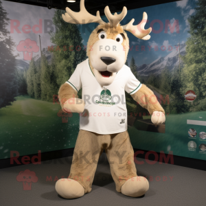 Cream Irish Elk mascot costume character dressed with a Henley Shirt and Headbands