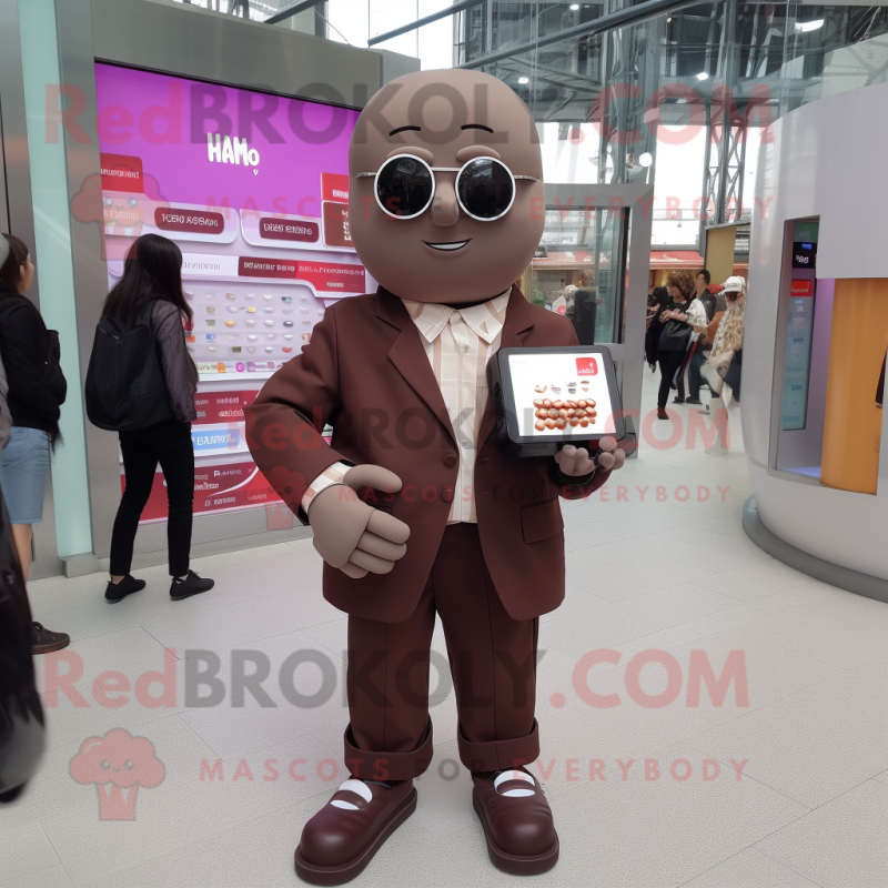 nan Chocolate Bars mascot costume character dressed with a Suit Jacket and Smartwatches nan Chocolate Bars mascot costume character dressed with a Suit Jacket and Smartwatches