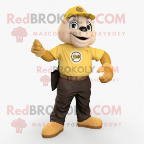 Gold Wrist Watch mascot costume character dressed with a Polo Shirt and Messenger bags