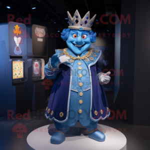 Blue King mascot costume character dressed with a Waistcoat and Coin purses