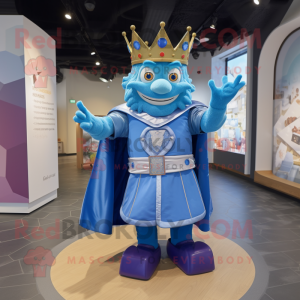 Blue King mascot costume character dressed with a Waistcoat and Coin purses