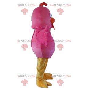 Gallina gigante mascotte uccello rosa rossa e gialla -