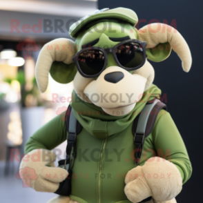 Olive Ram mascot costume character dressed with a Turtleneck and Sunglasses