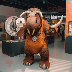 Rust Mammoth mascot costume character dressed with a A-Line Dress and Smartwatches