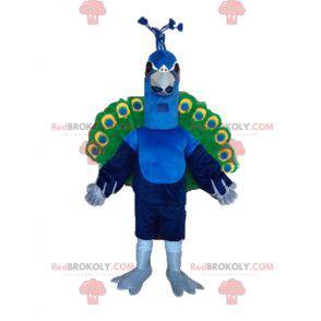 Obří páv maskot modrá zelená a žlutá - Redbrokoly.com