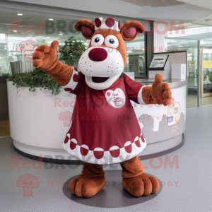 Maroon Guernsey Cow maskot...