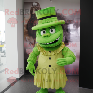 Lime Green Frankenstein'S Monster mascot costume character dressed with a Blouse and Hats