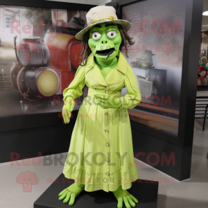 Lime Green Frankenstein'S Monster mascot costume character dressed with a Blouse and Hats