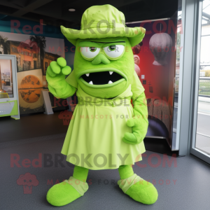 Lime Green Frankenstein'S Monster mascot costume character dressed with a Blouse and Hats