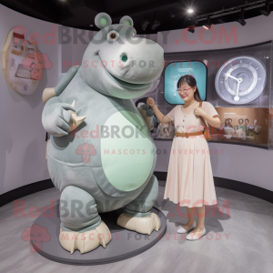 Gray Hippopotamus mascot costume character dressed with a Midi Dress and Watches