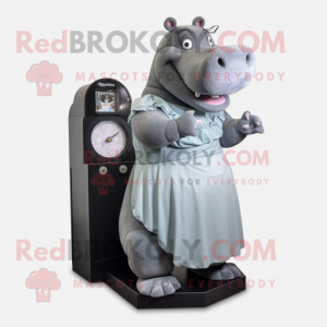 Gray Hippopotamus mascot costume character dressed with a Midi Dress and Watches