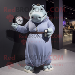 Gray Hippopotamus mascot costume character dressed with a Midi Dress and Watches