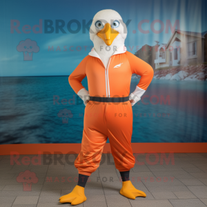 Orange Seagull mascot costume character dressed with a Joggers and Belts