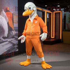 Orange Seagull mascot costume character dressed with a Joggers and Belts