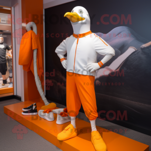 Orange Seagull mascot costume character dressed with a Joggers and Belts