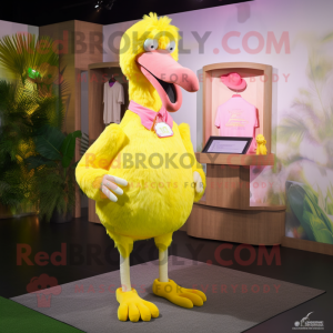 Lemon Yellow Flamingo mascot costume character dressed with a Tank Top and Pocket squares