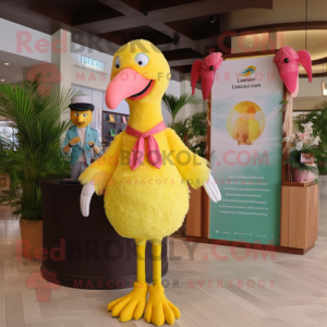 Lemon Yellow Flamingo mascot costume character dressed with a Tank Top and Pocket squares