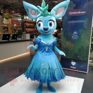 Blue Deer mascot costume character dressed with a Dress and Hairpins