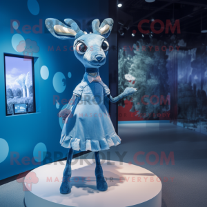 Blue Deer mascot costume character dressed with a Dress and Hairpins