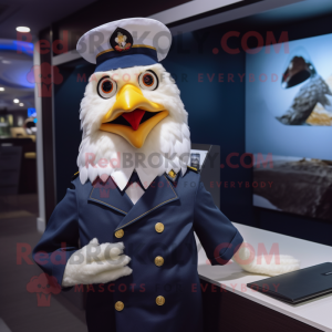 Navy Chicken mascot costume character dressed with a Blouse and Cufflinks