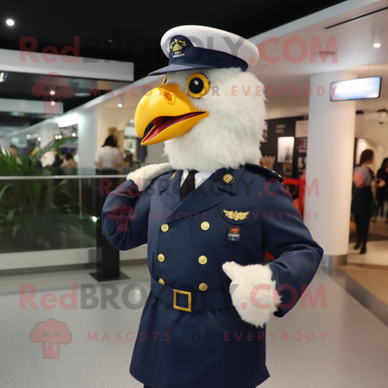 Navy Chicken mascot costume character dressed with a Blouse and Cufflinks