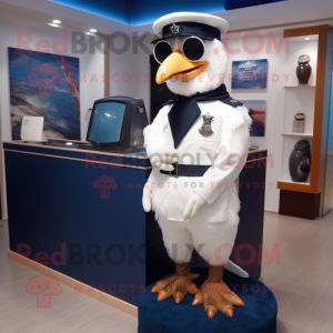 Navy Chicken mascot costume character dressed with a Blouse and Cufflinks