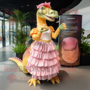 Peach Spinosaurus mascot costume character dressed with a Maxi Skirt and Coin purses