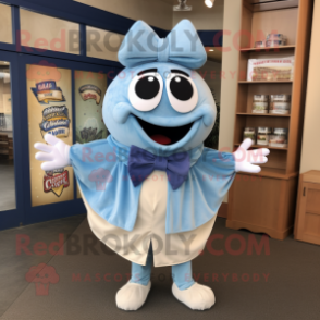 Blue Clam Chowder mascot costume character dressed with a Cardigan and Bow ties