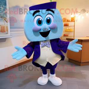 Blue Clam Chowder mascot costume character dressed with a Cardigan and Bow ties