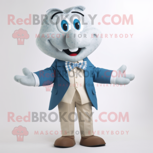 Blue Clam Chowder mascot costume character dressed with a Cardigan and Bow ties