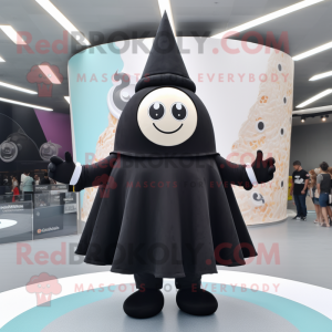 Black Ice Cream Cone mascot costume character dressed with a Circle Skirt and Beanies