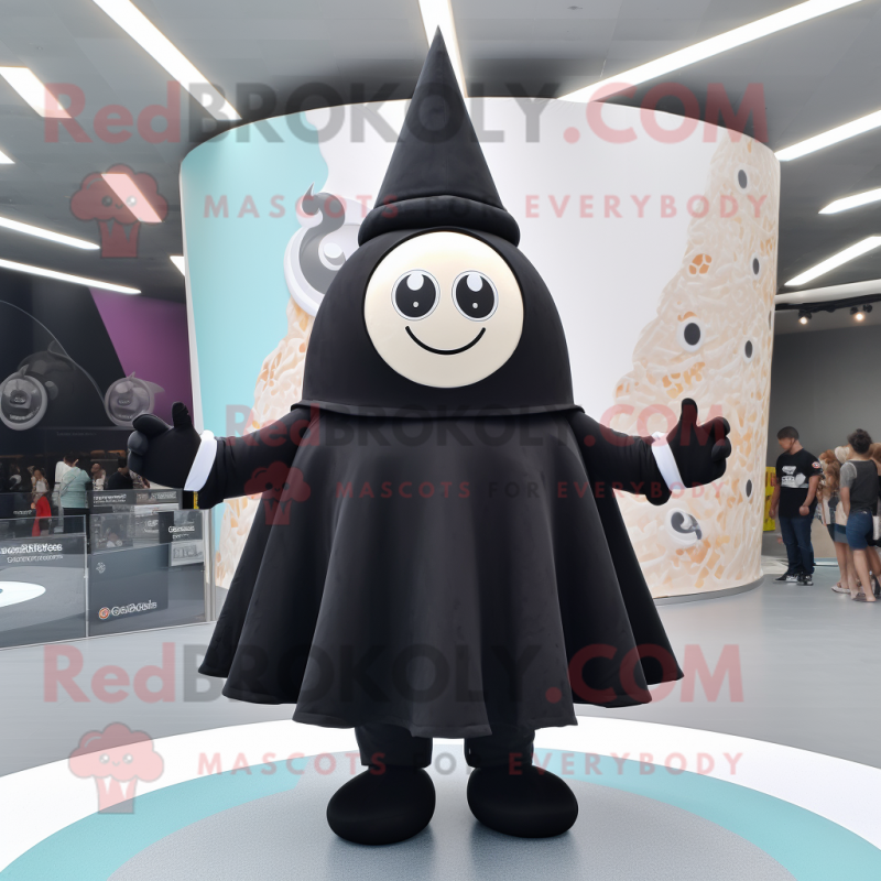 Black Ice Cream Cone mascot costume character dressed with a Circle Skirt and Beanies Black Ice Cream Cone mascot costume character dressed with a Circle Skirt and Beanies