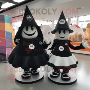 Black Ice Cream Cone mascot costume character dressed with a Circle Skirt and Beanies