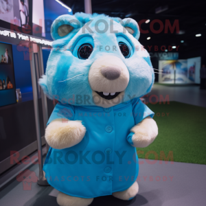 Cyan marsvin maskot kostume...