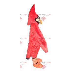 Mascote pássaro vermelho e preto com uma crista na cabeça -