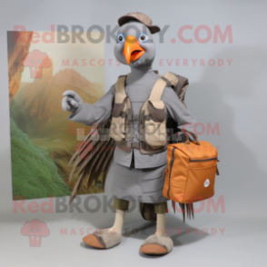 Gray Pheasant mascot costume character dressed with a Cargo Shorts and Messenger bags