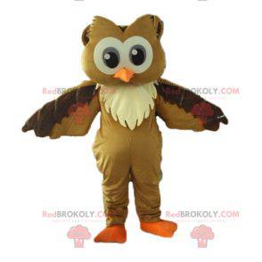 Bruine en witte uil mascotte met grote ogen - Redbrokoly.com