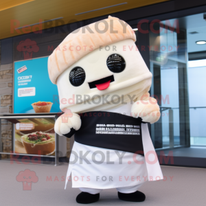 Cream Sushi mascot costume character dressed with a T-Shirt and Scarf clips