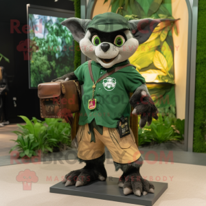 Forest Green Bat mascot costume character dressed with a Cargo Shorts and Necklaces