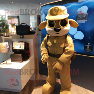 Gold Air Force Soldier mascot costume character dressed with a Polo Shirt and Briefcases