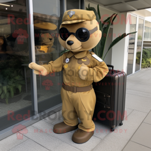 Gold Air Force Soldier mascot costume character dressed with a Polo Shirt and Briefcases