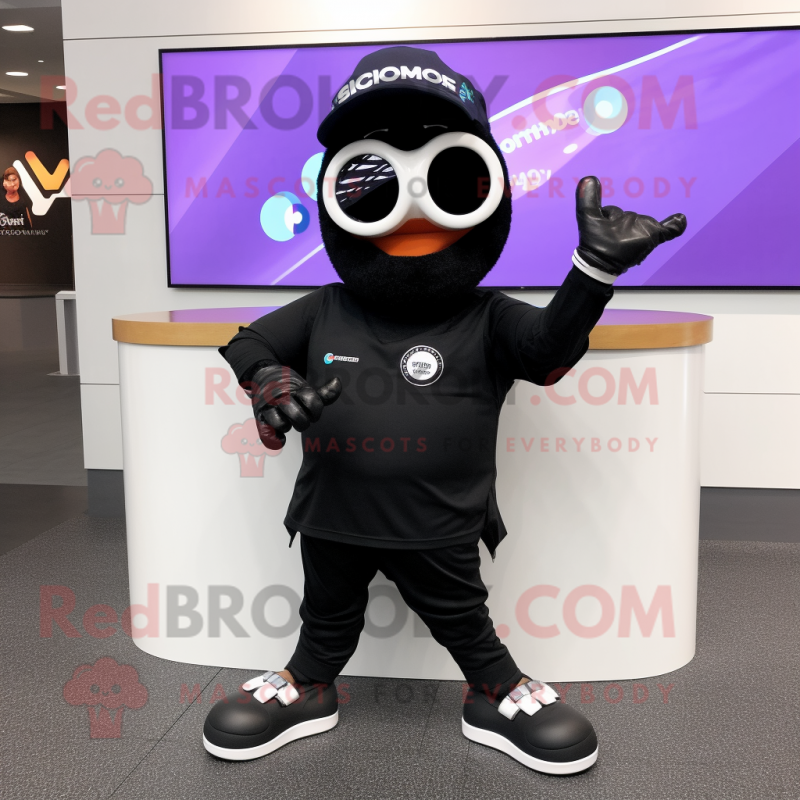 Black Skateboard mascot costume character dressed with a V-Neck Tee and Smartwatches Black Skateboard mascot costume character dressed with a V-Neck Tee and Smartwatches