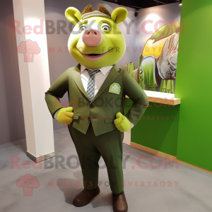 Olive Sow mascot costume character dressed with a Suit and Pocket squares